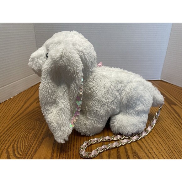 White with sqeuins Bunny Rabbit Plush Purse Gold Strap 8” X 10” - for children - Picture 6 of 12